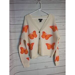 Runway 7 Women's Cream Butterfly Cardigan Sweater, Orange Monarch Oversized, M